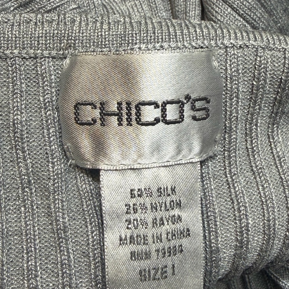 Chico's Silver Ribbed Metallic Knit Top